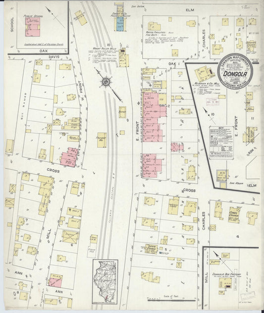 Sanborn Fire Insurance Map from Dongola, Union County, Illinois (1914), Sheet #0001 - Historic Sanborn Fire Insurance Map Print, vintage old map wall art, antique decor, genealogy gift, Illinois Illinois map