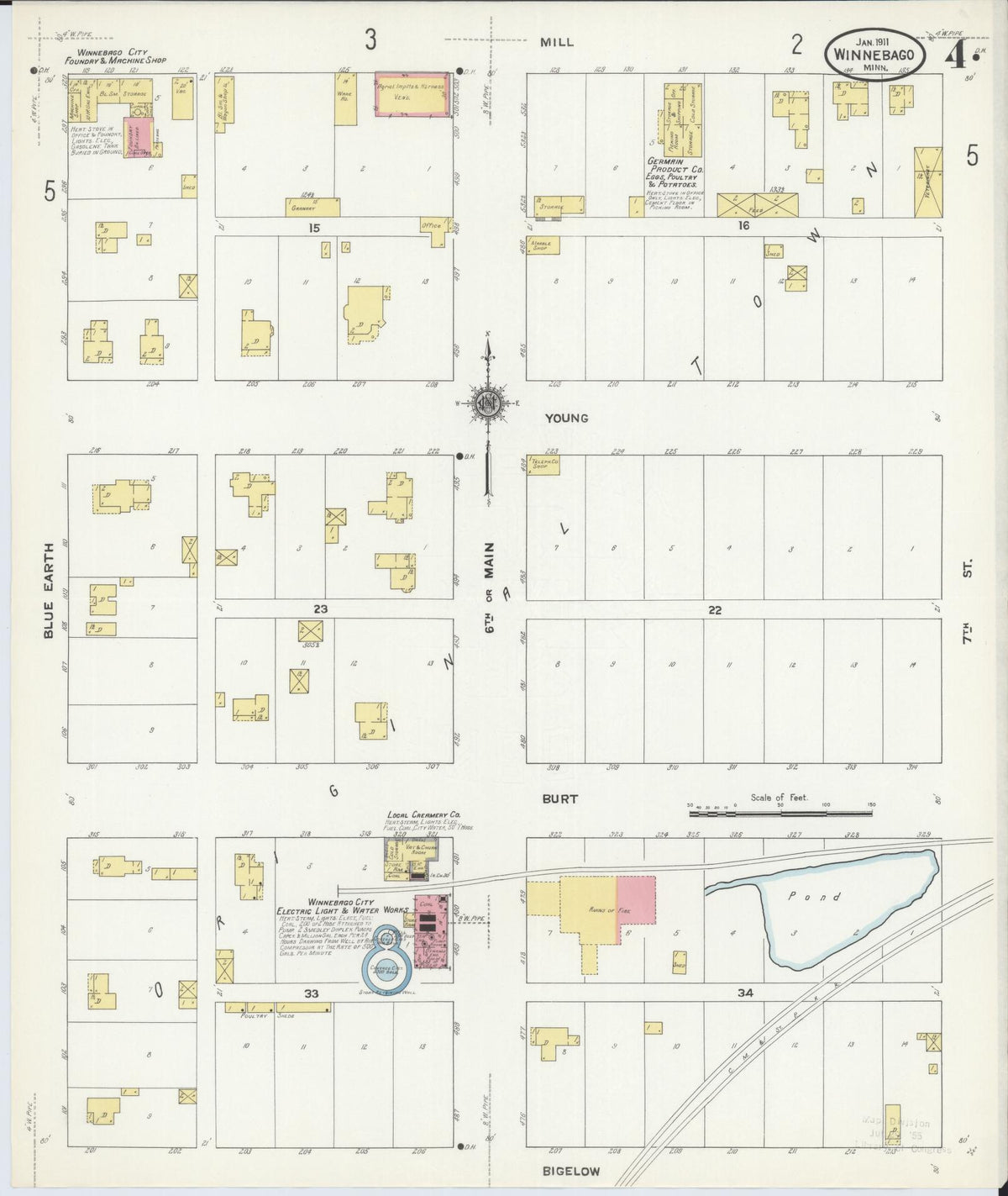 Sanborn Fire Insurance Map from Winnebago, Faribault County, Minnesota (1911), Sheet #0004 - Historic Sanborn Fire Insurance Map Print, vintage old map wall art, antique decor, genealogy gift, Minnesota Minnesota map