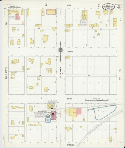 Sanborn Fire Insurance Map from Winnebago, Faribault County, Minnesota (1911), Sheet #0004 - Historic Sanborn Fire Insurance Map Print, vintage old map wall art, antique decor, genealogy gift, Minnesota Minnesota map