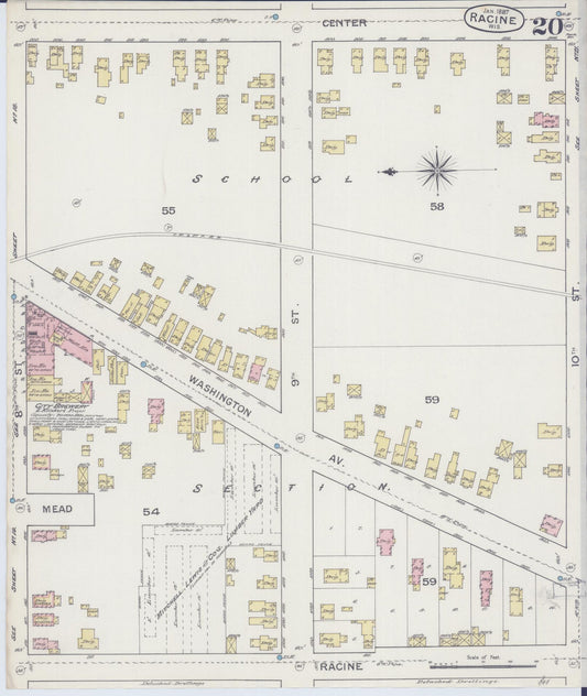 Sanborn Fire Insurance Map from Racine, Racine County, Wisconsin (1887), Sheet #0020 - Historic Sanborn Fire Insurance Map Print, vintage old map wall art, antique decor, genealogy gift, Wisconsin Wisconsin map