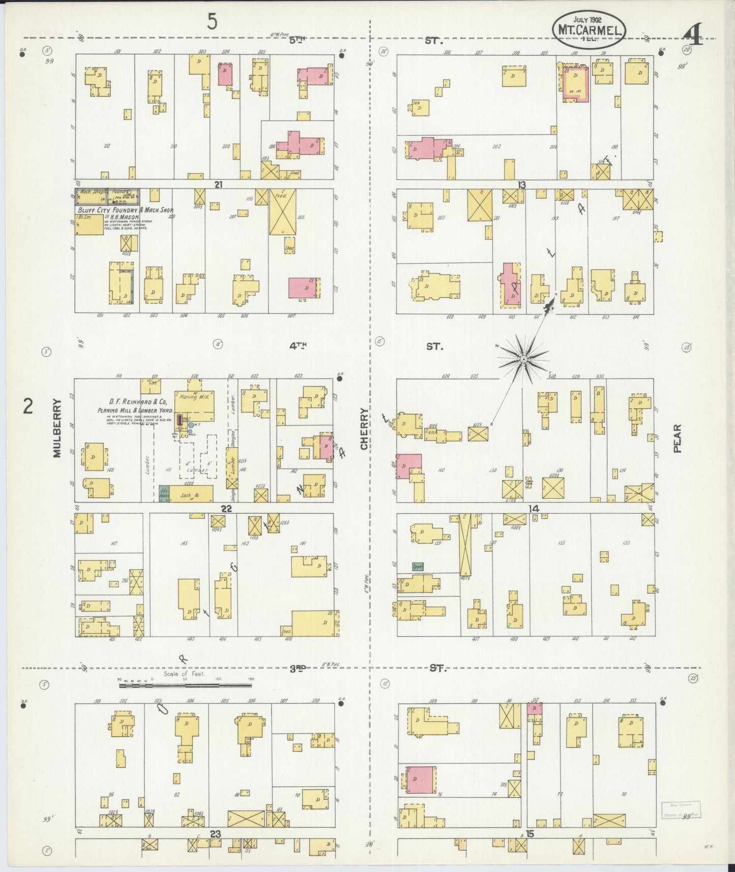 Sanborn Fire Insurance Map from Mount Carmel, Wabash County, Illinois (1902), Sheet #0004 - Complete Map Set gallery image, historic Sanborn map, vintage wall art, Illinois Illinois