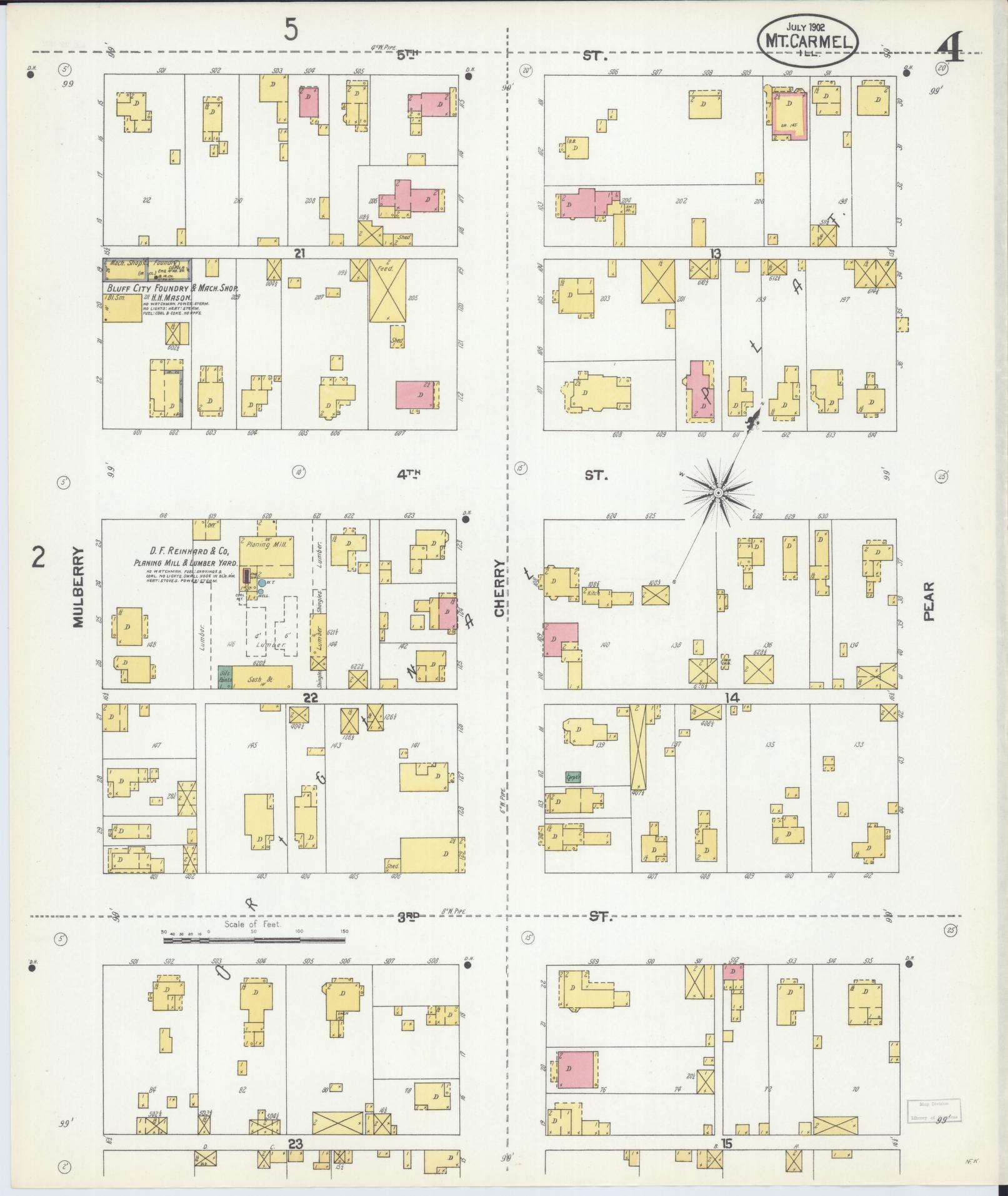 Sanborn Fire Insurance Map from Mount Carmel, Wabash County, Illinois (1902), Sheet #0004 - Complete Map Set gallery image, historic Sanborn map, vintage wall art, Illinois Illinois