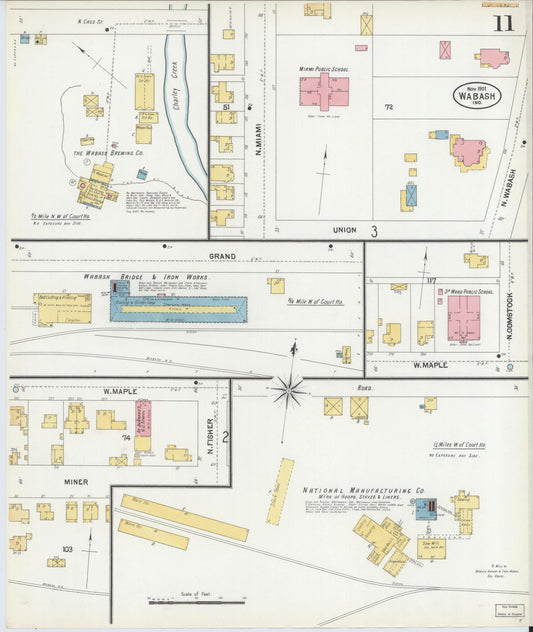 Sanborn Fire Insurance Map from Wabash, Wabash County, Indiana (1901), Sheet #0011 - Historic Sanborn Fire Insurance Map Print, vintage old map wall art, antique decor, genealogy gift, Indiana Indiana map