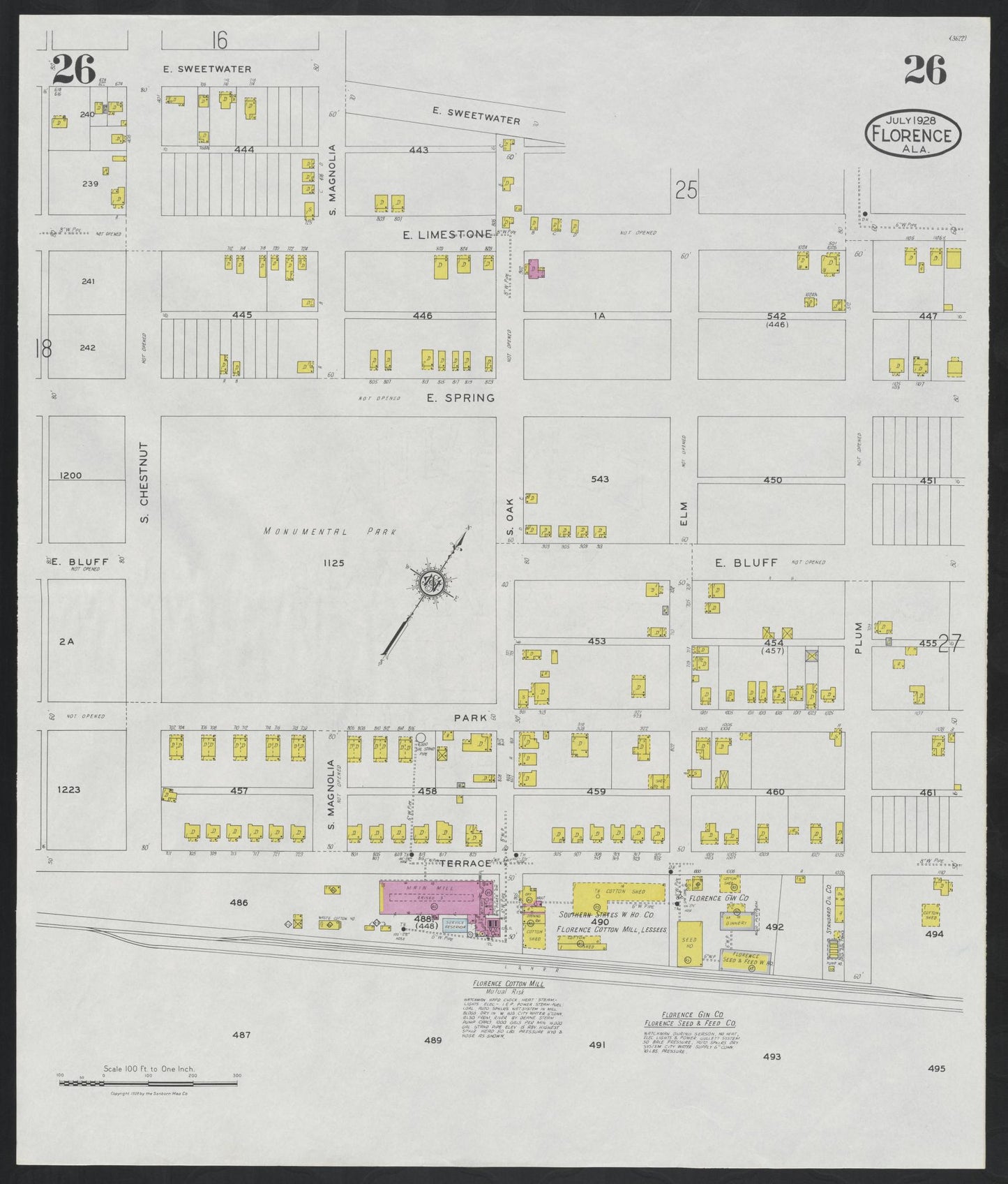 Sanborn Fire Insurance Map from Florence, Lauderdale County, Alabama (1928), Sheet #0026 - Historic Sanborn Fire Insurance Map Print, vintage old map wall art, antique decor, genealogy gift, Alabama Alabama map