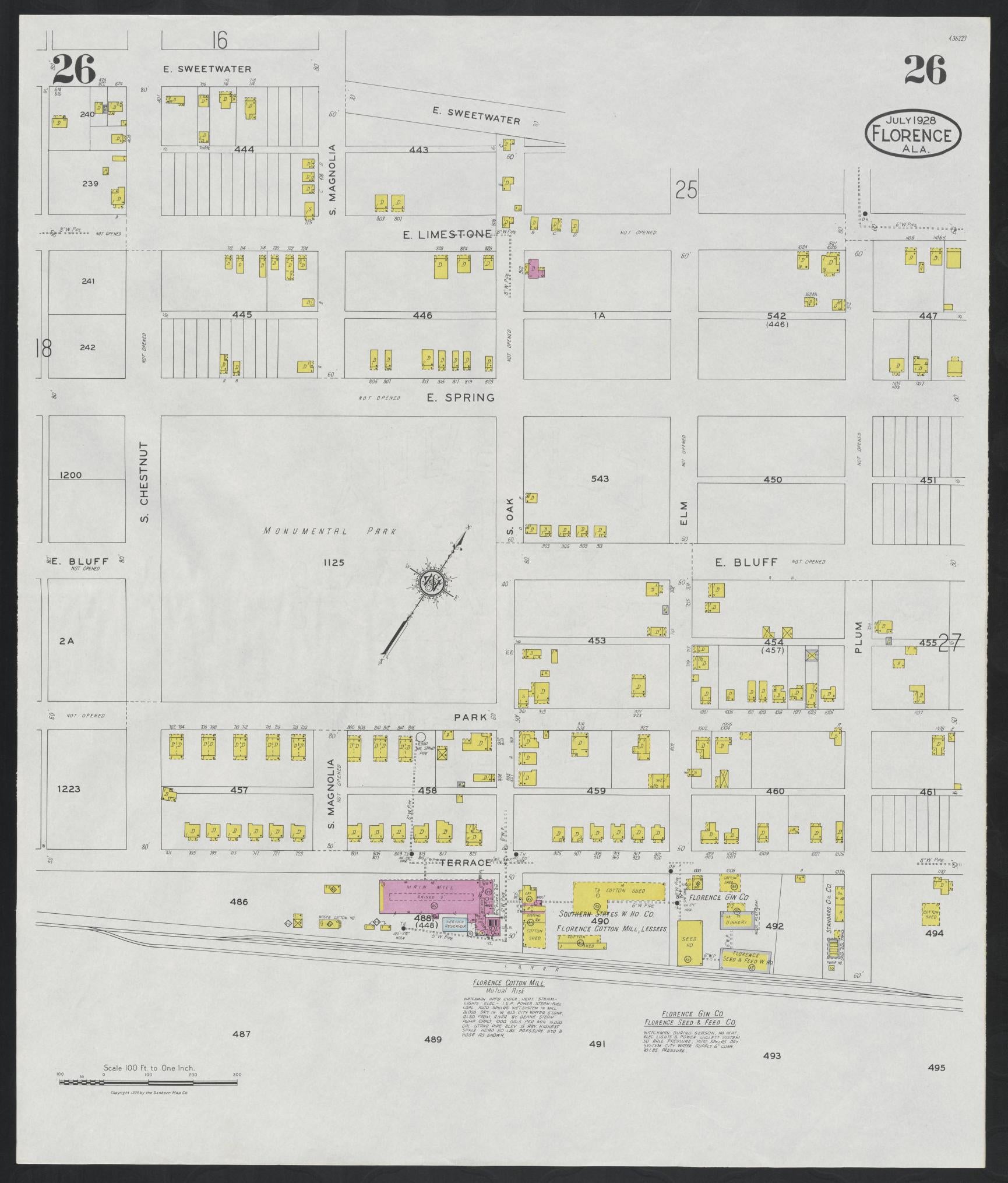 Sanborn Fire Insurance Map from Florence, Lauderdale County, Alabama (1928), Sheet #0026 - Historic Sanborn Fire Insurance Map Print, vintage old map wall art, antique decor, genealogy gift, Alabama Alabama map