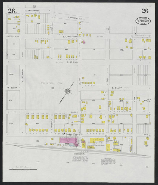 Sanborn Fire Insurance Map from Florence, Lauderdale County, Alabama (1928), Sheet #0026 - Historic Sanborn Fire Insurance Map Print, vintage old map wall art, antique decor, genealogy gift, Alabama Alabama map