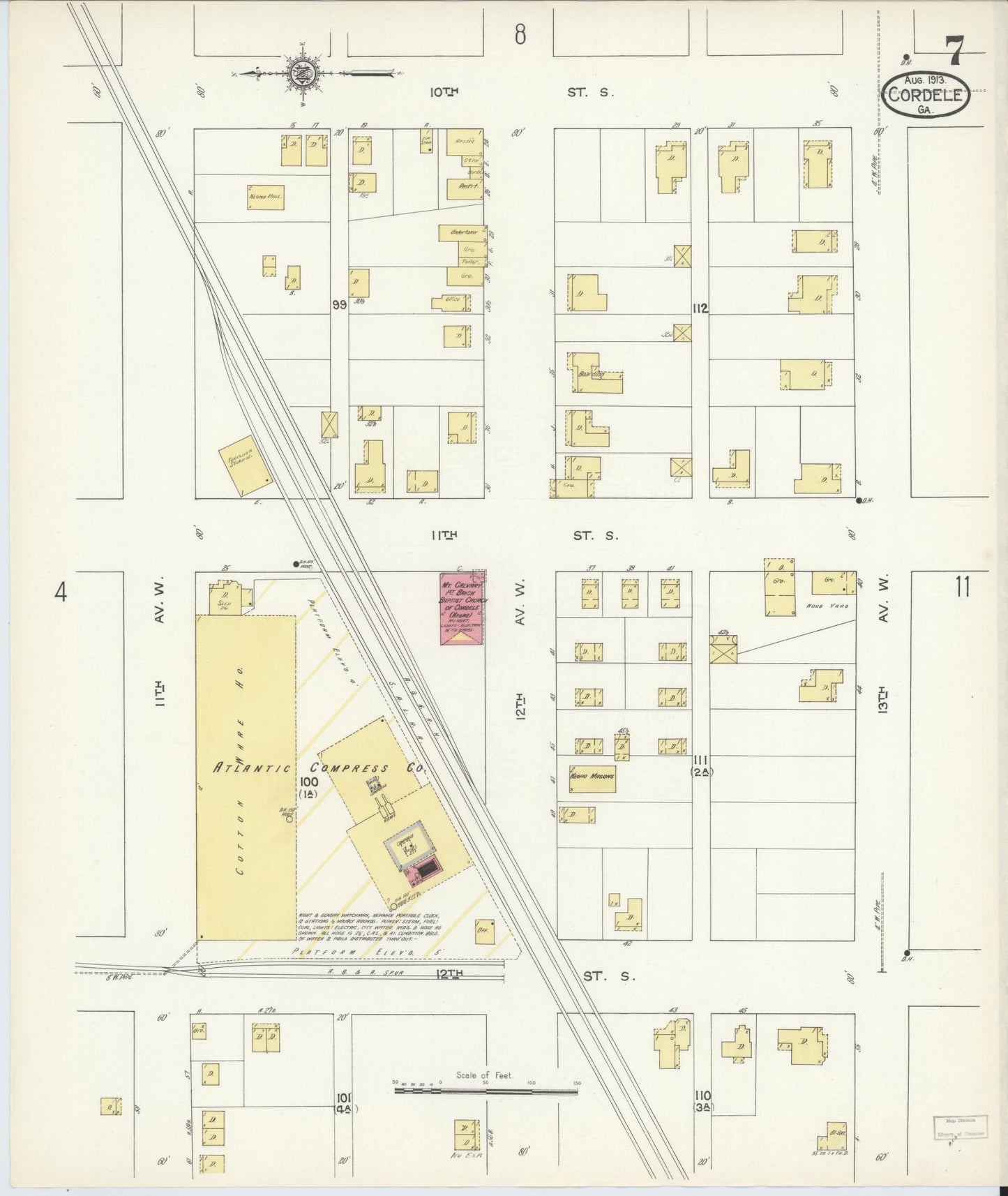 Sanborn Fire Insurance Map from Cordele, Crisp County, Georgia (1913), Sheet #0007 - Complete Map Set gallery image, historic Sanborn map, vintage wall art, Georgia Georgia