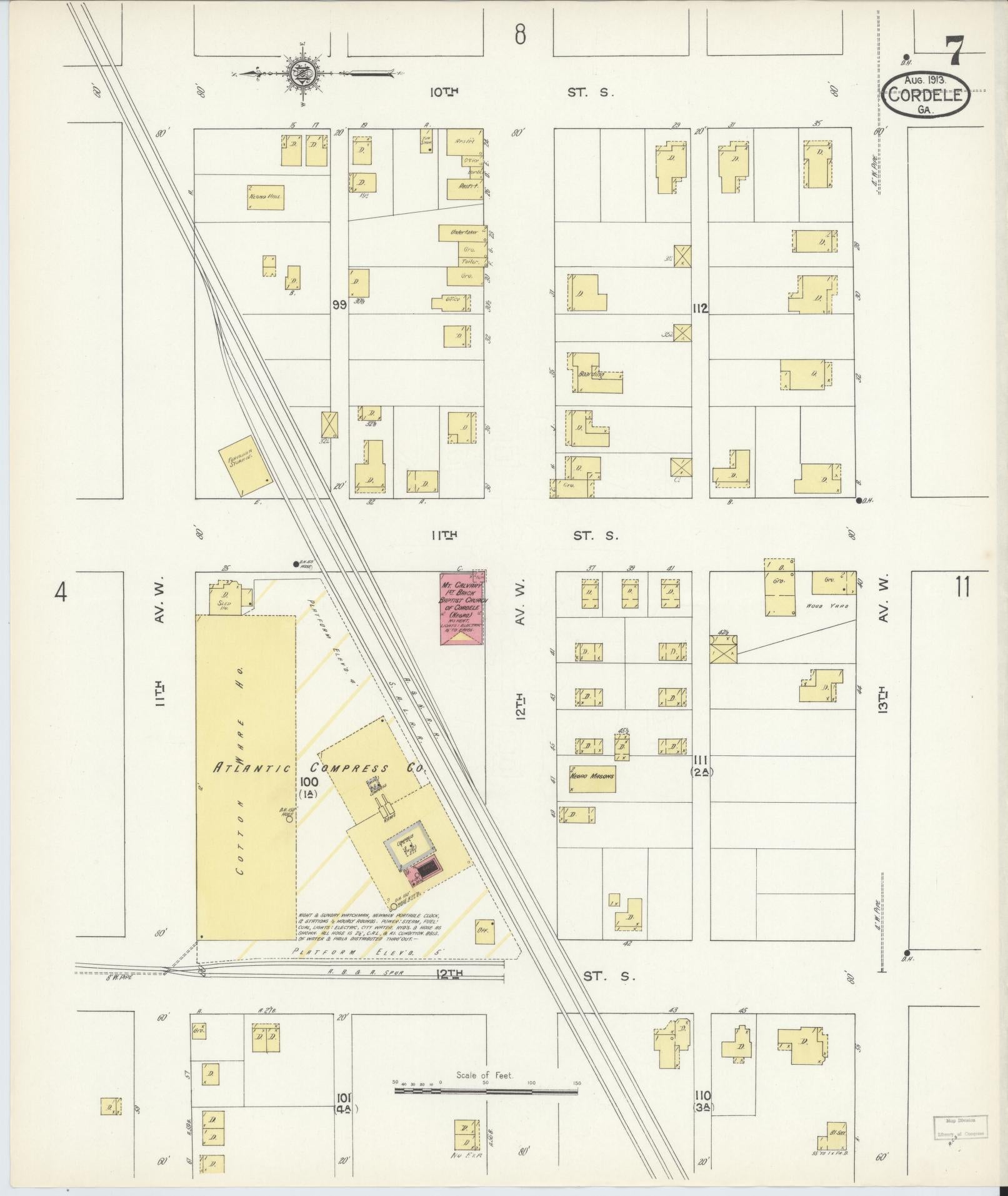 Sanborn Fire Insurance Map from Cordele, Crisp County, Georgia (1913), Sheet #0007 - Complete Map Set gallery image, historic Sanborn map, vintage wall art, Georgia Georgia