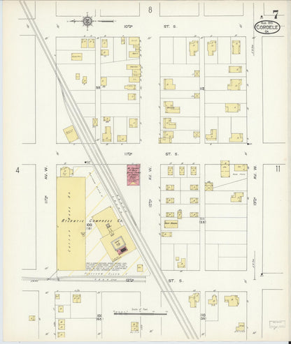 Sanborn Fire Insurance Map from Cordele, Crisp County, Georgia (1913), Sheet #0007 - Complete Map Set gallery image, historic Sanborn map, vintage wall art, Georgia Georgia