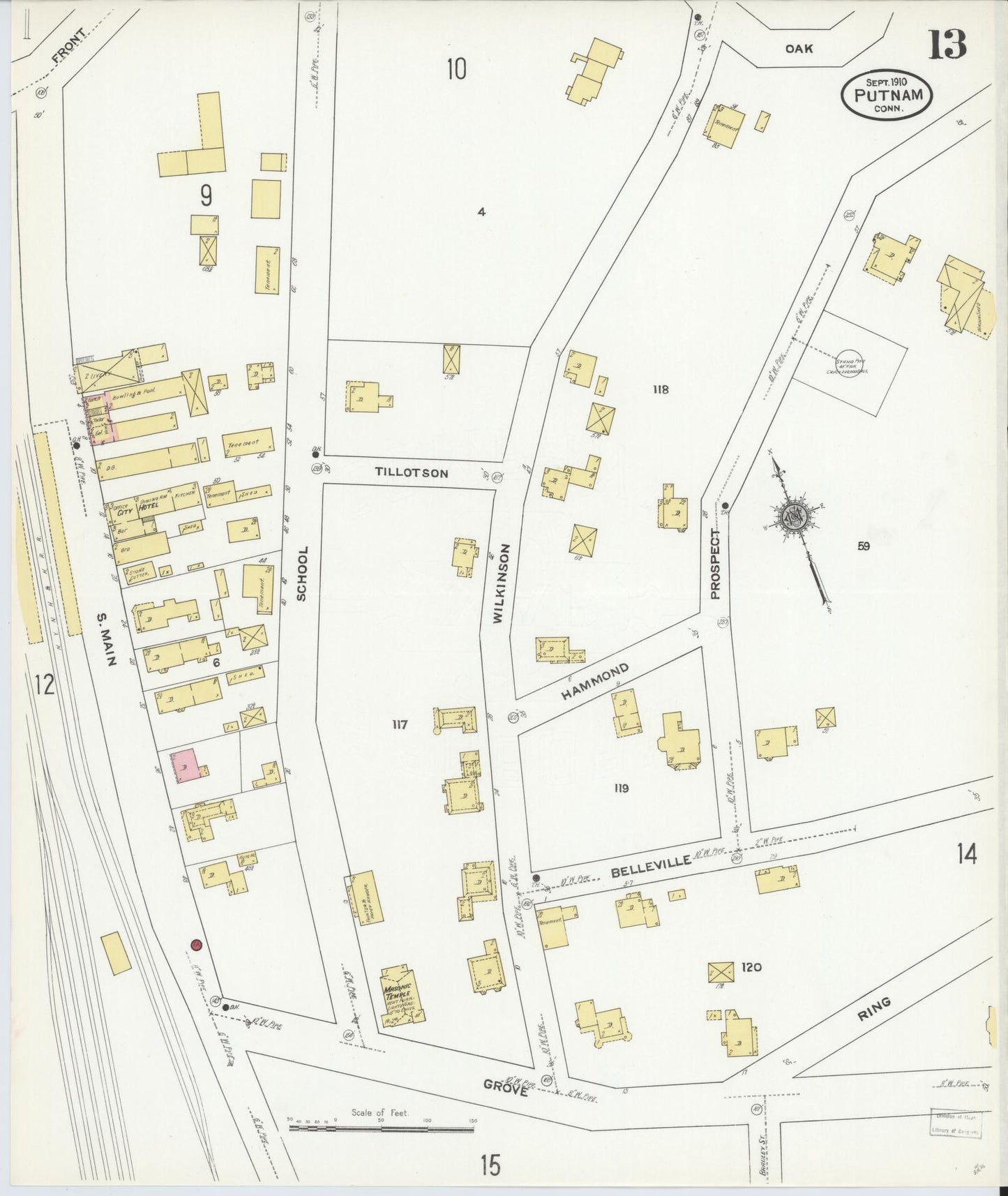 Sanborn Fire Insurance Map from Putnam, Windham County, Connecticut (1910), Sheet #0013 - Complete Map Set gallery image, historic Sanborn map, vintage wall art, Connecticut Connecticut