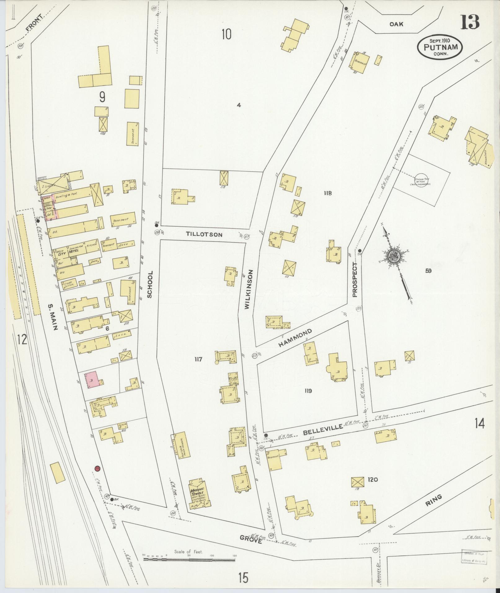 Sanborn Fire Insurance Map from Putnam, Windham County, Connecticut (1910), Sheet #0013 - Complete Map Set gallery image, historic Sanborn map, vintage wall art, Connecticut Connecticut