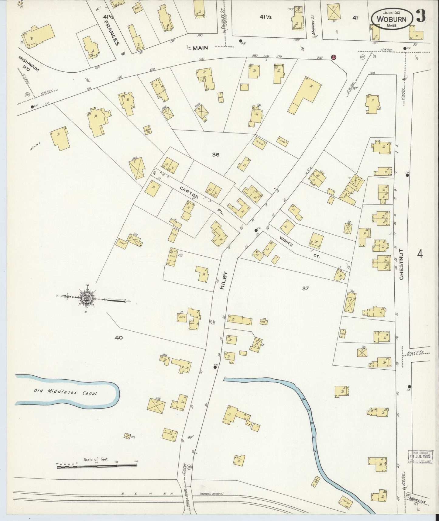 Sanborn Fire Insurance Map from Woburn, Middlesex County, Massachusetts (1910), Sheet #0003 - Complete Map Set gallery image, historic Sanborn map, vintage wall art, Massachusetts Massachusetts