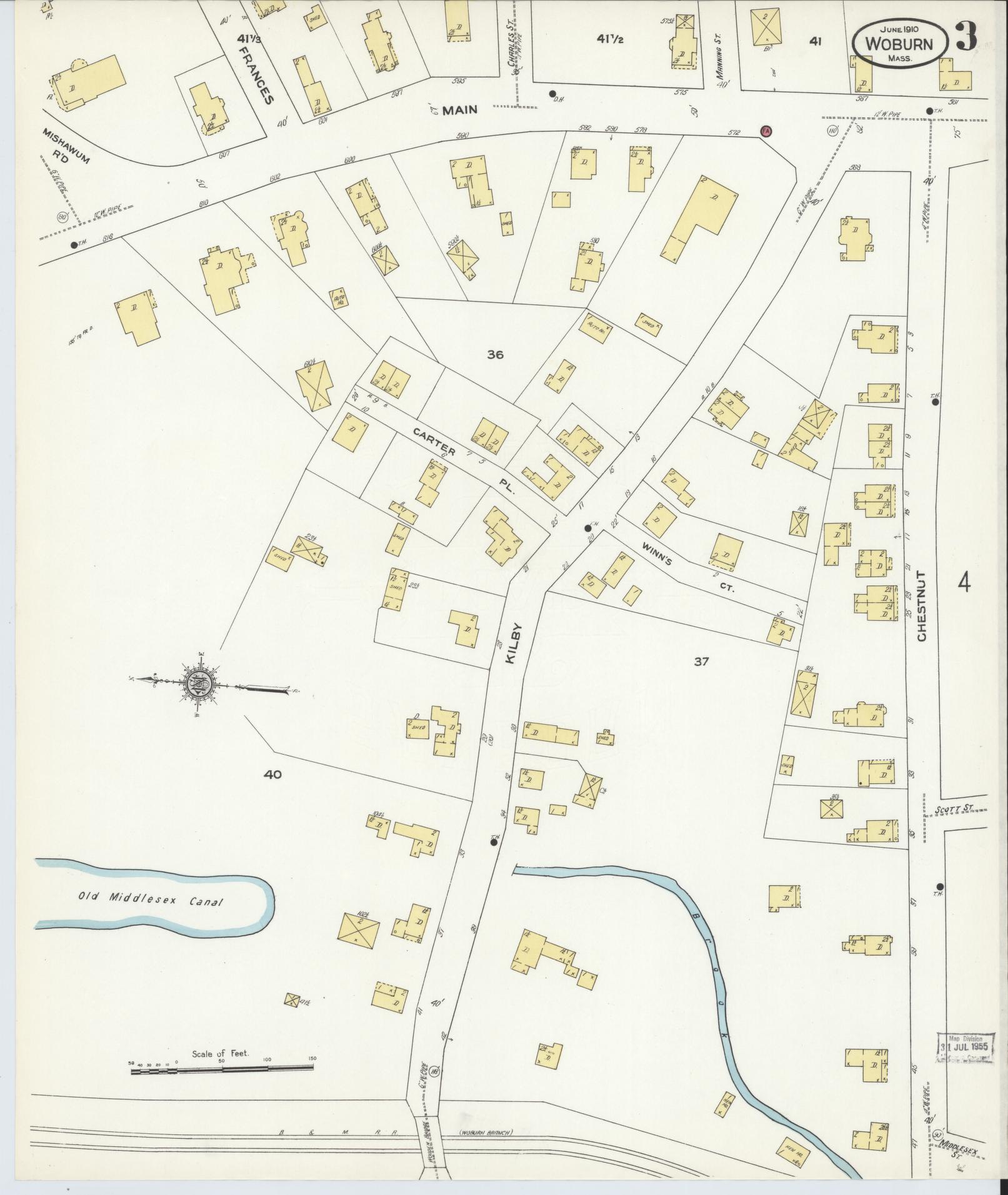 Sanborn Fire Insurance Map from Woburn, Middlesex County, Massachusetts (1910), Sheet #0003 - Complete Map Set gallery image, historic Sanborn map, vintage wall art, Massachusetts Massachusetts