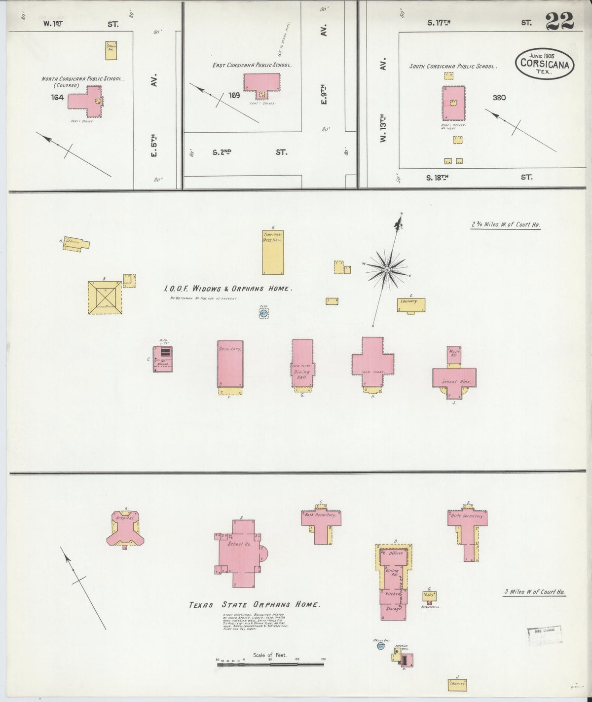 Sanborn Fire Insurance Map from Corsicana, Navarro County, Texas (1905), Sheet #0022 - Complete Map Set gallery image, historic Sanborn map, vintage wall art, Texas Texas