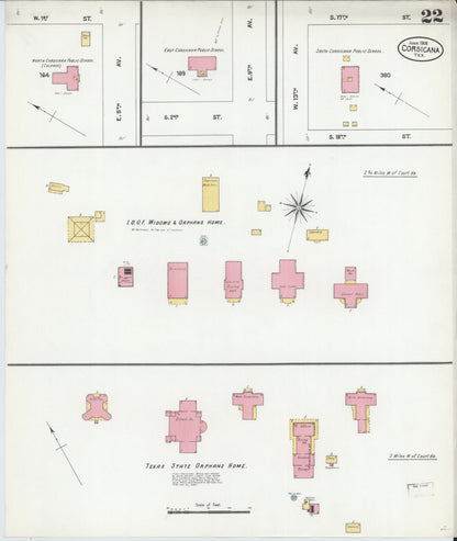 Sanborn Fire Insurance Map from Corsicana, Navarro County, Texas (1905), Sheet #0022 - Complete Map Set gallery image, historic Sanborn map, vintage wall art, Texas Texas