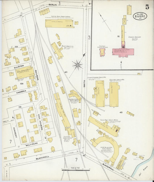 Sanborn Fire Insurance Map from Barre, Washington County, Vermont (1905), Sheet #0005 - Historic Sanborn Fire Insurance Map Print, vintage old map wall art, antique decor, genealogy gift, Vermont Vermont map