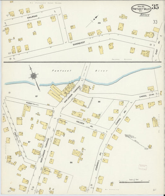 Sanborn Fire Insurance Map from Pawtuxet Valley, Kent and Providence Counties, Rhode Island (1911), Sheet #0035 - Historic Sanborn Fire Insurance Map Print, vintage old map wall art, antique decor, genealogy gift, Washington Washington map