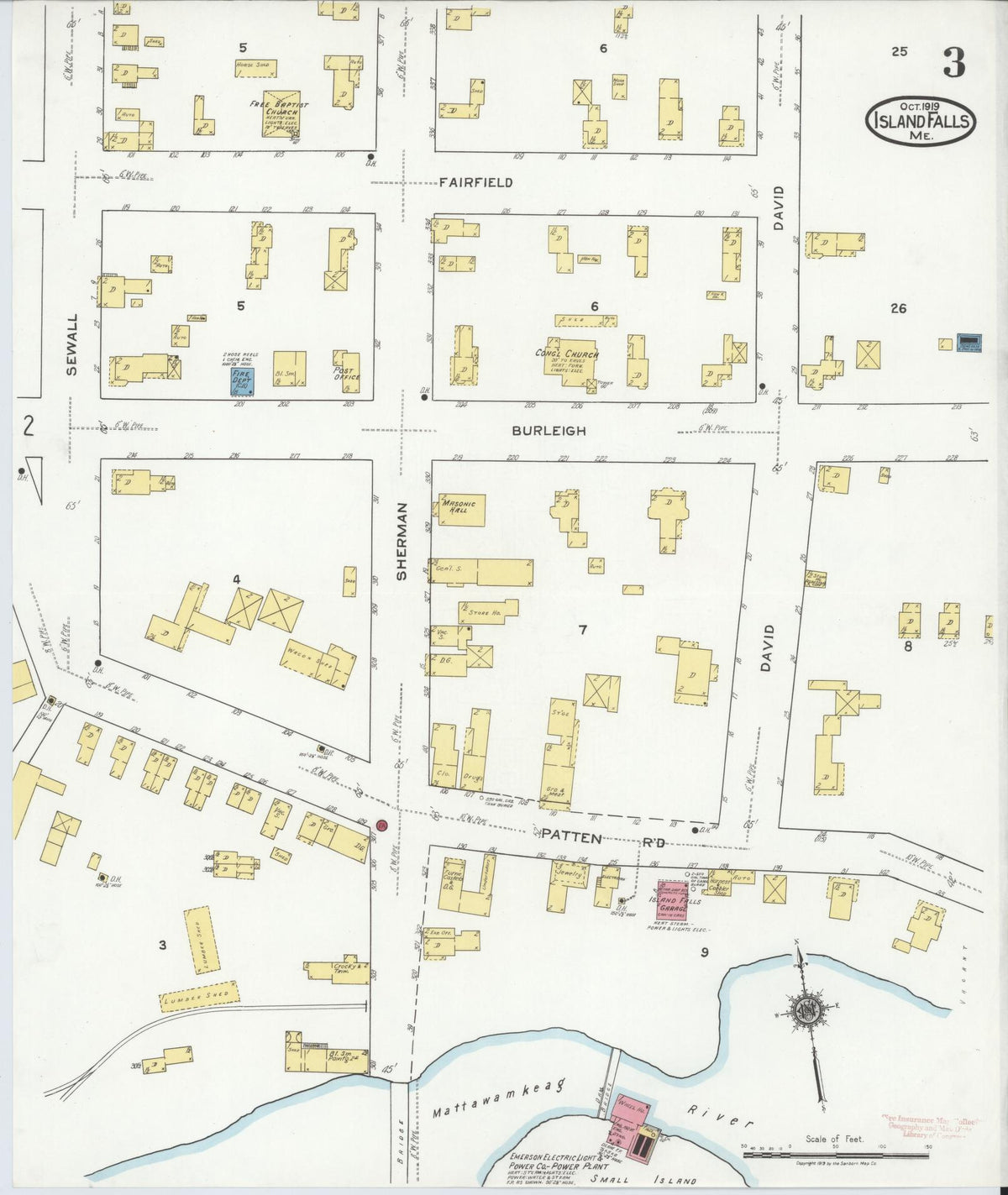 Sanborn Fire Insurance Map from Island Falls, Aroostook County, Maine (1919), Sheet #0003 - Historic Sanborn Fire Insurance Map Print, vintage old map wall art, antique decor, genealogy gift, Maine Maine map