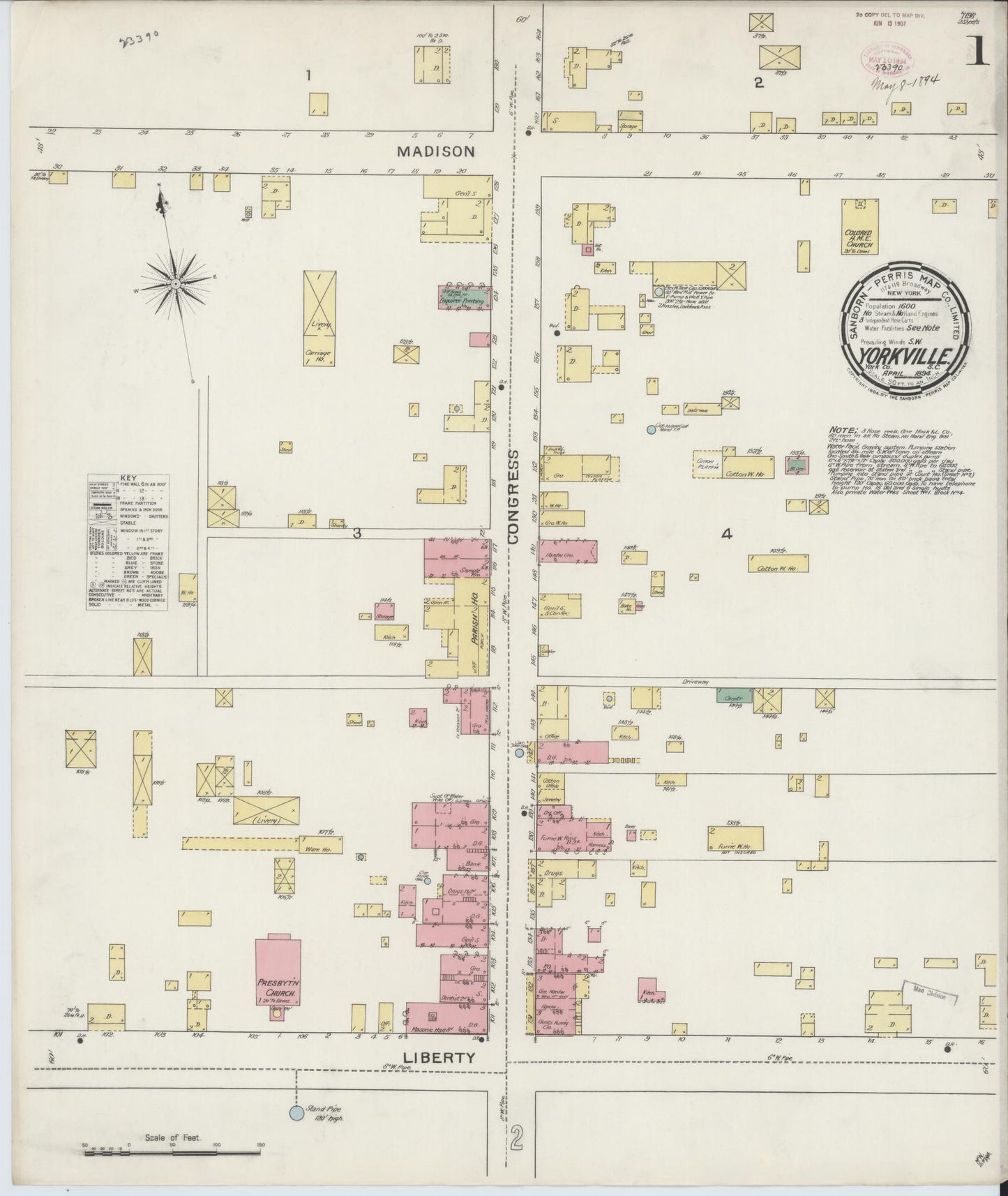 Sanborn Fire Insurance Map from York[ville], York County, South Carolina (1894), Sheet #0001 - Complete Map Set gallery image, historic Sanborn map, vintage wall art, South Carolina South Carolina