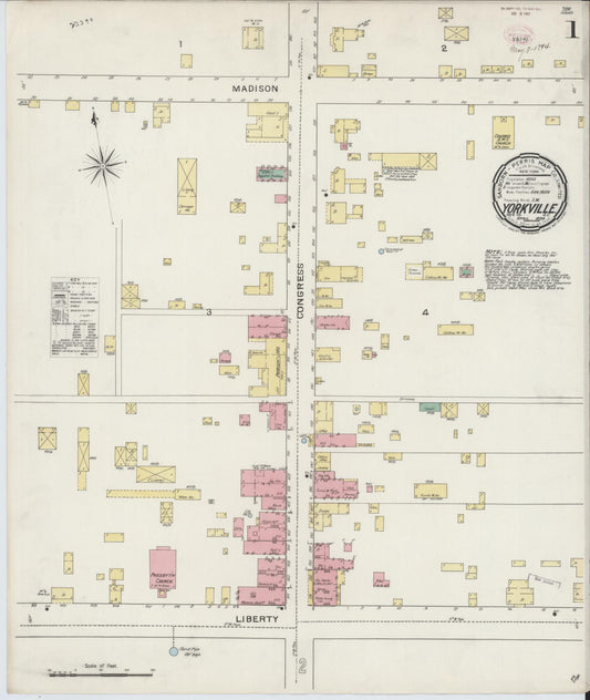 Sanborn Fire Insurance Map from York[ville], York County, South Carolina (1894), Sheet #0001 - Complete Map Set gallery image, historic Sanborn map, vintage wall art, South Carolina South Carolina