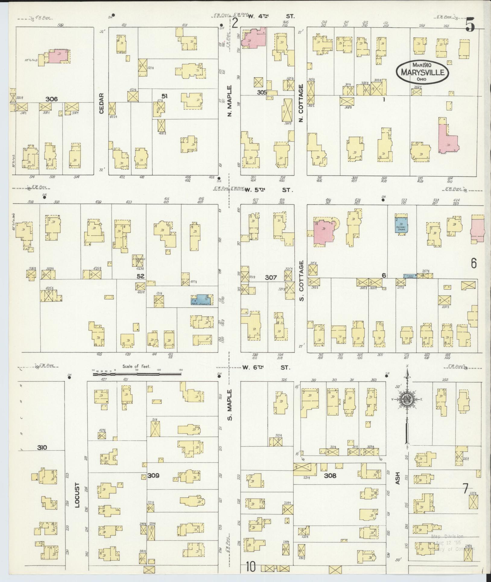 Sanborn Fire Insurance Map from Marysville, Union County, Ohio (1910), Sheet #0005 - Historic Sanborn Fire Insurance Map Print, vintage old map wall art, antique decor, genealogy gift, Ohio Ohio map