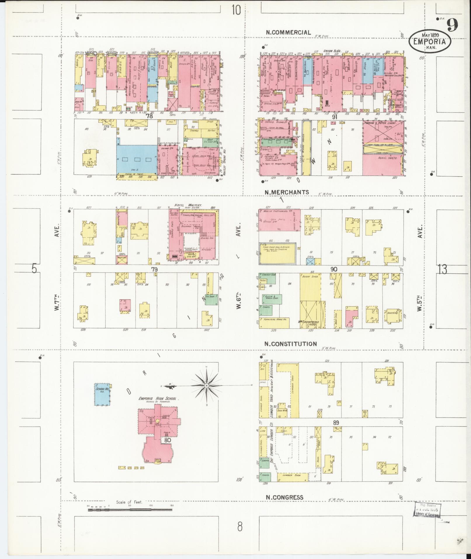 Sanborn Fire Insurance Map from Emporia, Lyon County, Kansas (1899), Sheet #0009 - Complete Map Set gallery image, historic Sanborn map, vintage wall art, Kansas Kansas
