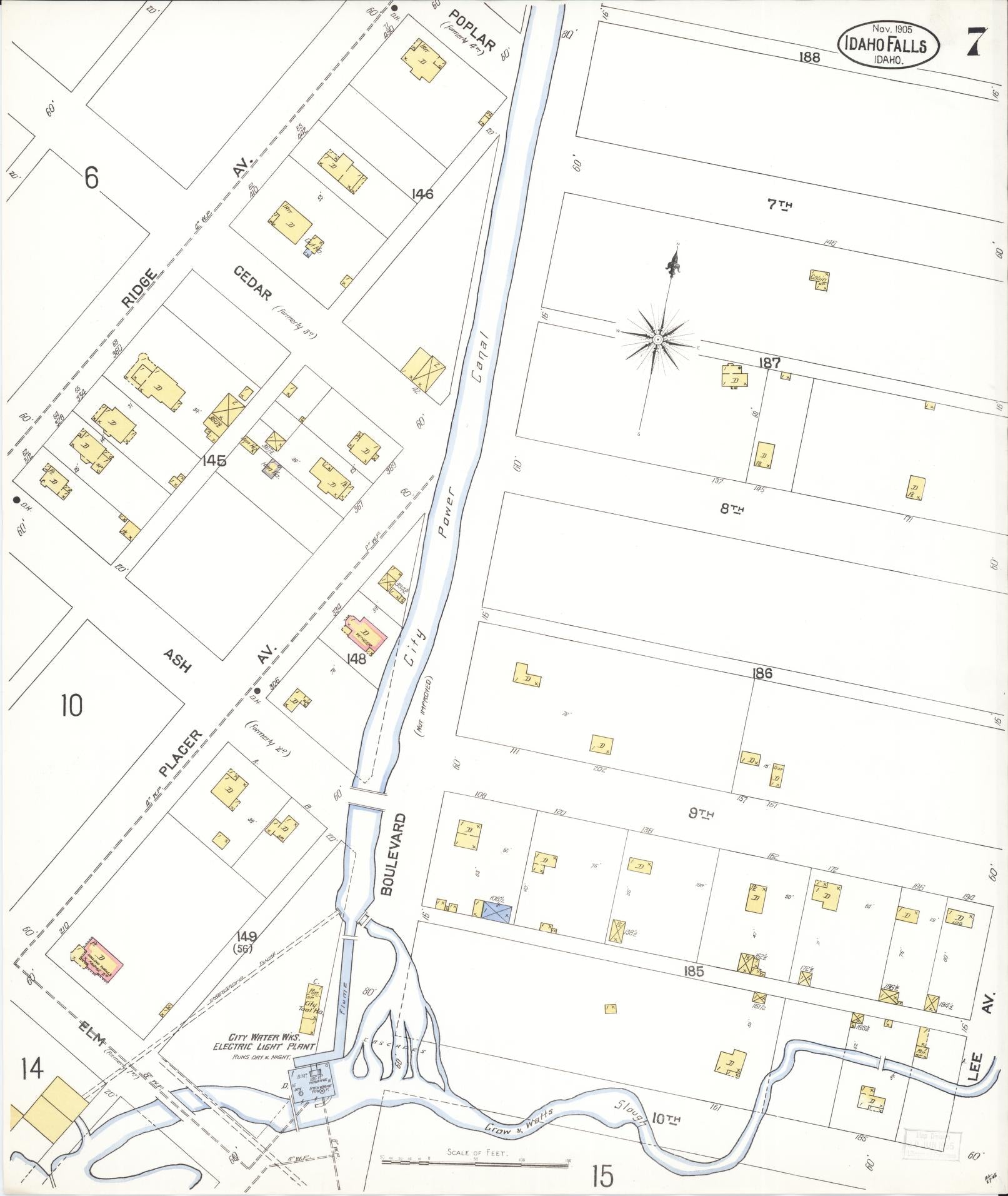 Sanborn Fire Insurance Map from Idaho Falls, Bonneville County, Idaho (1905), Sheet #0007 - Complete Map Set gallery image, historic Sanborn map, vintage wall art, Idaho Idaho