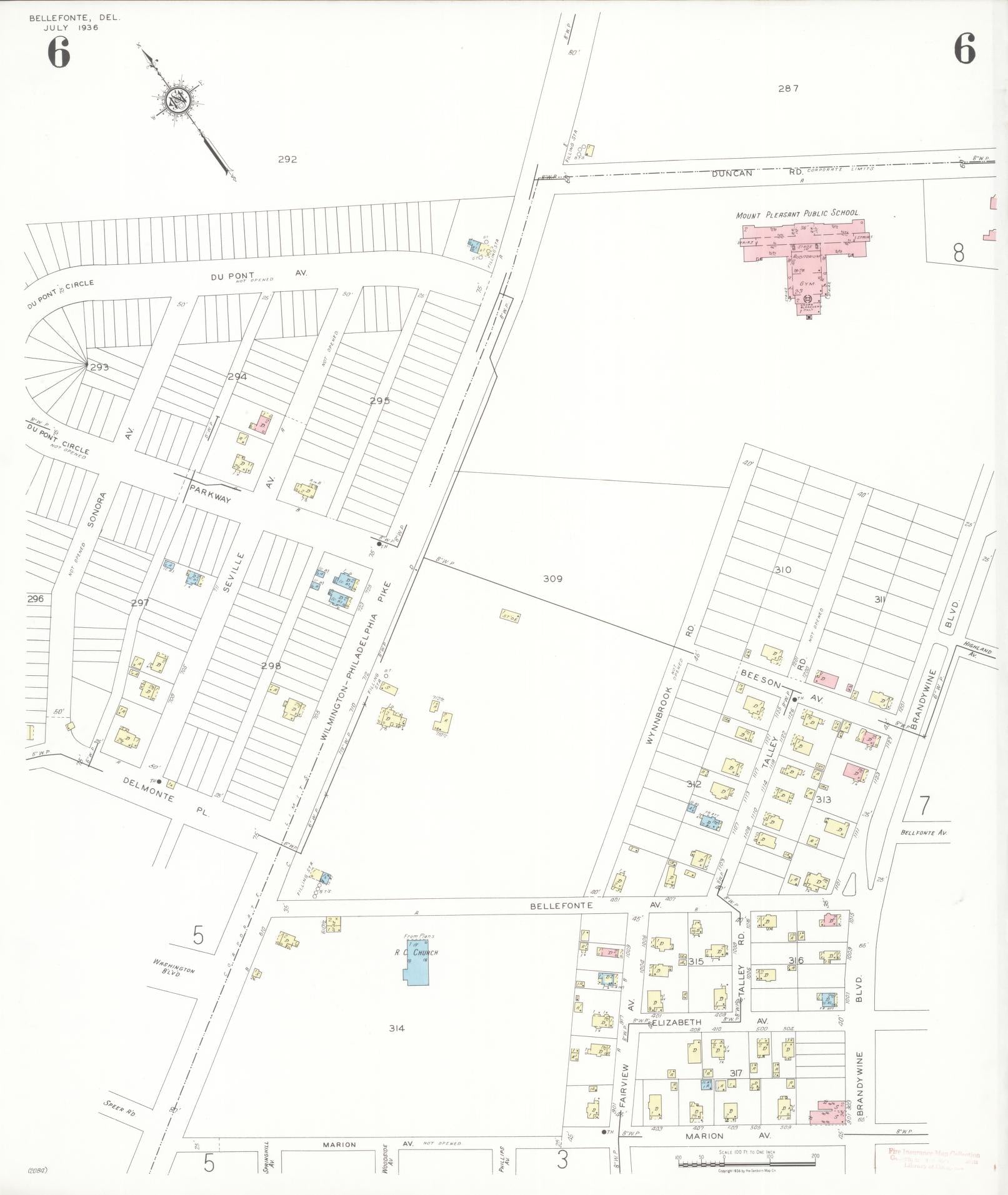 Sanborn Fire Insurance Map from Bellefonte, New Castle County, Delaware (1936), Sheet #0006 - Historic Sanborn Fire Insurance Map Print, vintage old map wall art, antique decor, genealogy gift, Delaware Delaware map