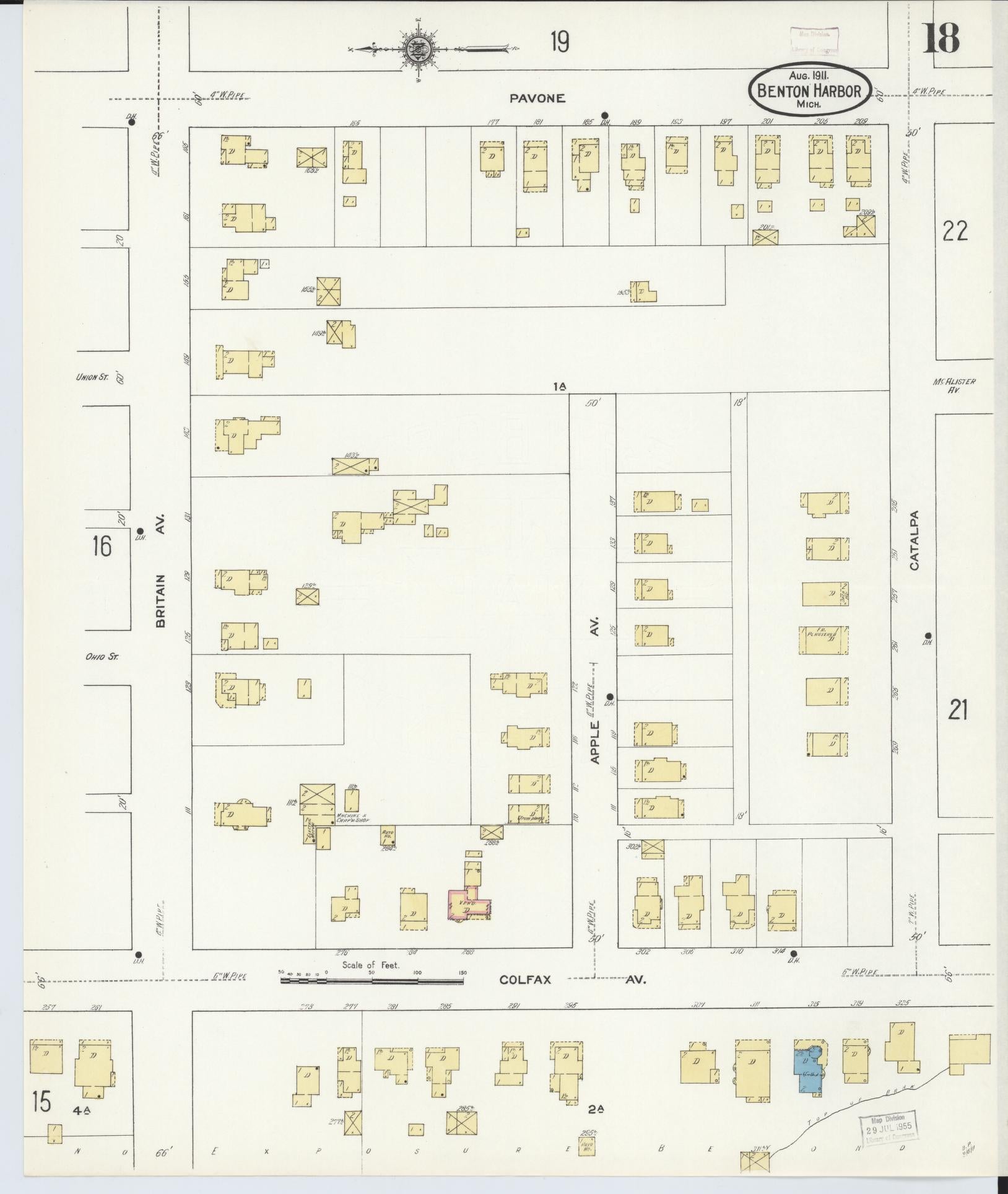Sanborn Fire Insurance Map from Benton Harbor, Berrien County, Michigan (1911), Sheet #0018 - Complete Map Set gallery image, historic Sanborn map, vintage wall art, Michigan Michigan
