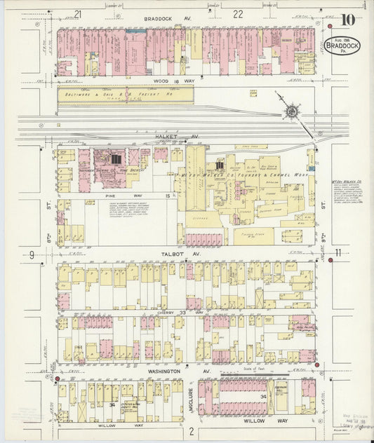 Sanborn Fire Insurance Map from Braddock, Allegheny County, Pennsylvania (1914), Sheet #0010 - Historic Sanborn Fire Insurance Map Print, vintage old map wall art, antique decor, genealogy gift, Pennsylvania Pennsylvania map