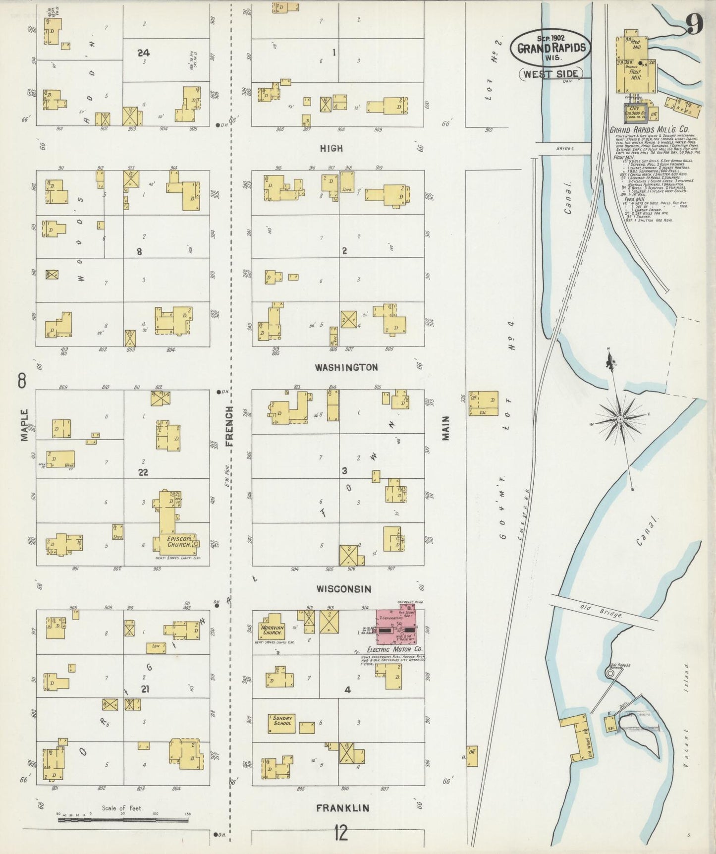 Sanborn Fire Insurance Map from Grand Rapids, Wood County, Wisconsin (1902), Sheet #0009 - Complete Map Set gallery image, historic Sanborn map, vintage wall art, Wisconsin Wisconsin