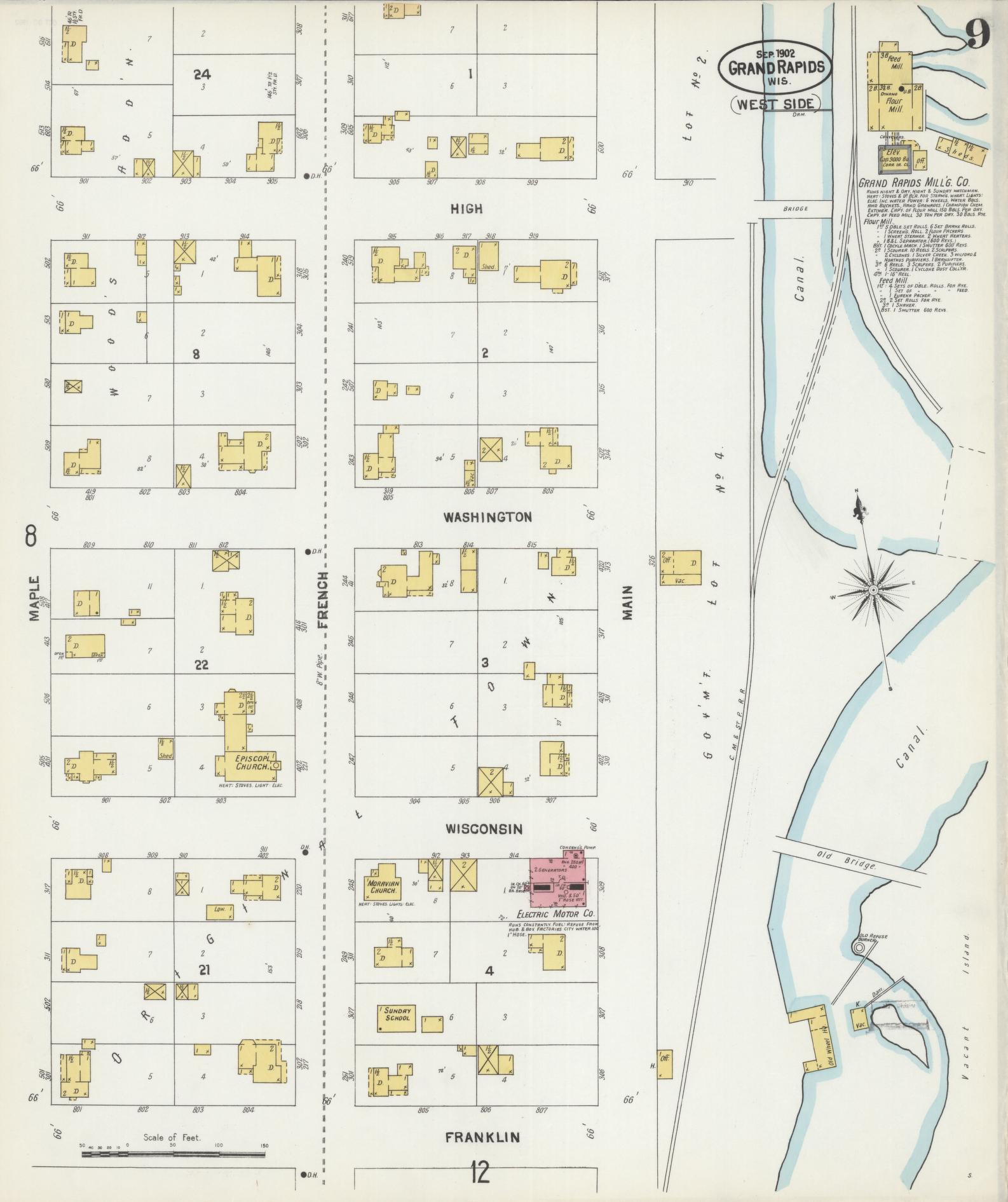 Sanborn Fire Insurance Map from Grand Rapids, Wood County, Wisconsin (1902), Sheet #0009 - Complete Map Set gallery image, historic Sanborn map, vintage wall art, Wisconsin Wisconsin