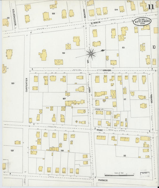 Sanborn Fire Insurance Map from Attleboro, Bristol County, Massachusetts (1905), Sheet #0011 - Historic Sanborn Fire Insurance Map Print, vintage old map wall art, antique decor, genealogy gift, Massachusetts Massachusetts map