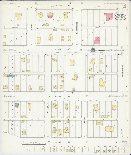 Sanborn Fire Insurance Map from Beatrice, Gage County, Nebraska (1913), Sheet #0004 - Historic Sanborn Fire Insurance Map Print, vintage old map wall art, antique decor, genealogy gift, Nebraska Nebraska map