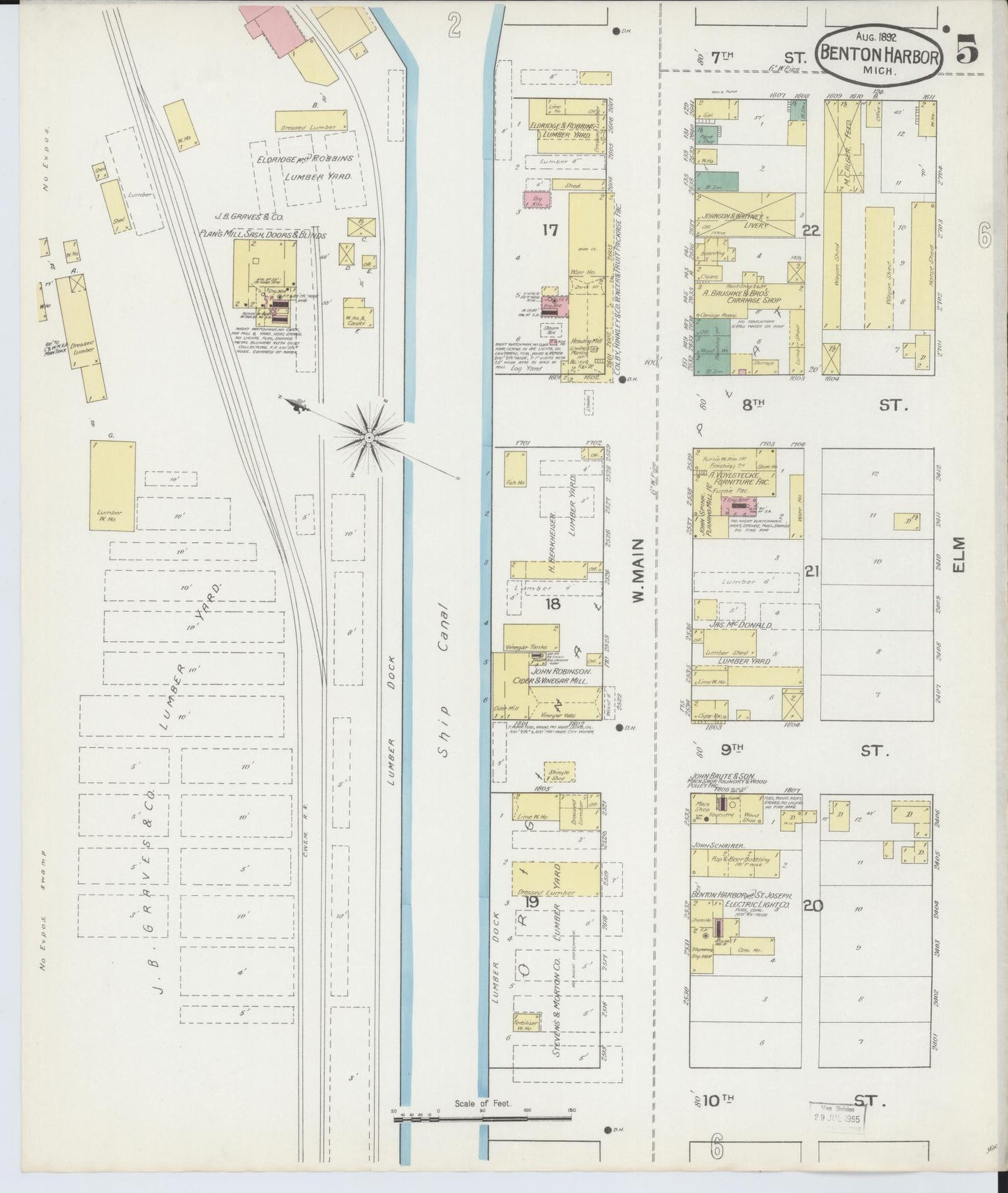 Sanborn Fire Insurance Map from Benton Harbor, Berrien County, Michigan (1892), Sheet #0005 - Historic Sanborn Fire Insurance Map Print, vintage old map wall art, antique decor, genealogy gift, Michigan Michigan map