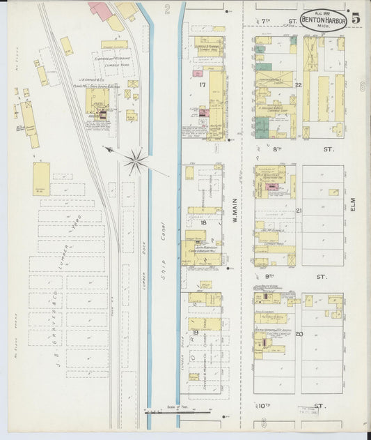 Sanborn Fire Insurance Map from Benton Harbor, Berrien County, Michigan (1892), Sheet #0005 - Historic Sanborn Fire Insurance Map Print, vintage old map wall art, antique decor, genealogy gift, Michigan Michigan map