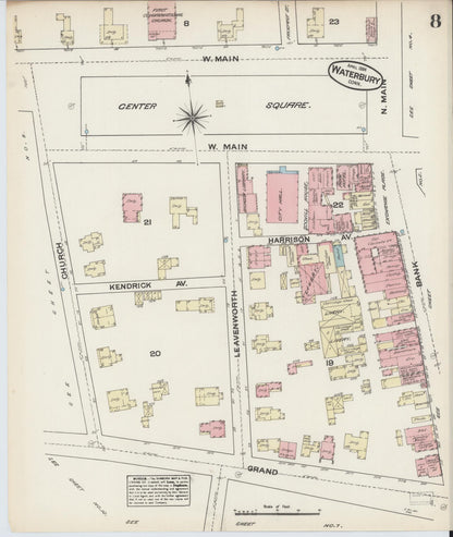 Sanborn Fire Insurance Map from Waterbury, New Haven County, Connecticut (1884), Sheet #0008 - Complete Map Set gallery image, historic Sanborn map, vintage wall art, Connecticut Connecticut