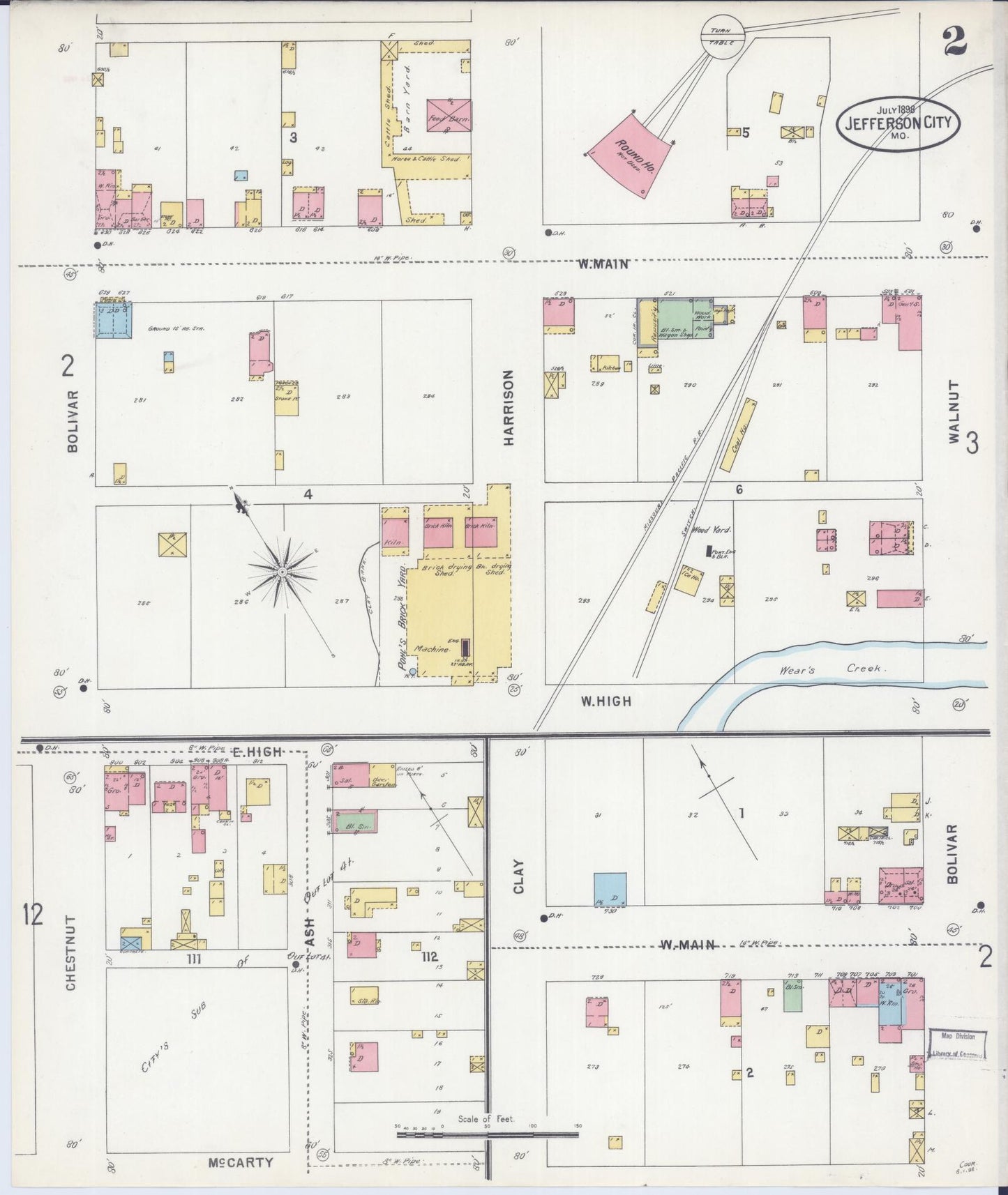 Sanborn Fire Insurance Map from Jefferson City, Cole County, Missouri (1898), Sheet #0002 - Complete Map Set gallery image, historic Sanborn map, vintage wall art, Missouri Missouri