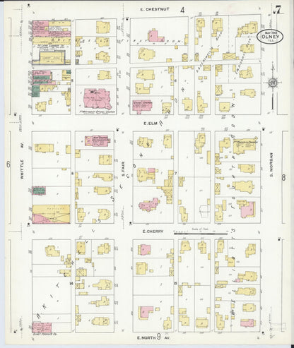 Sanborn Fire Insurance Map from Olney, Richland County, Illinois (1910), Sheet #0007 - Complete Map Set gallery image, historic Sanborn map, vintage wall art, Illinois Illinois
