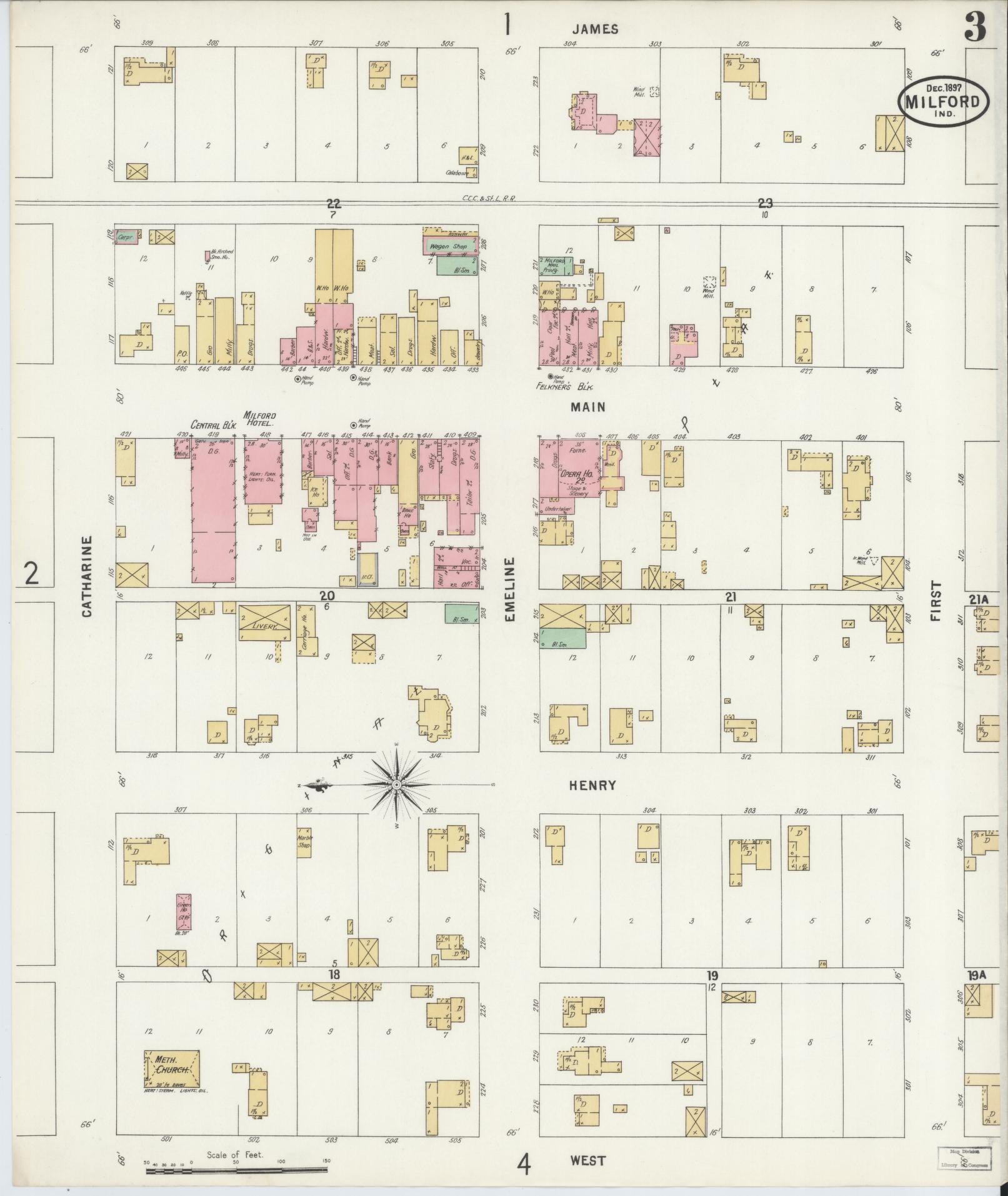Sanborn Fire Insurance Map from Milford, Kosciusko County, Indiana (1897), Sheet #0003 - Complete Map Set gallery image, historic Sanborn map, vintage wall art, Indiana Indiana