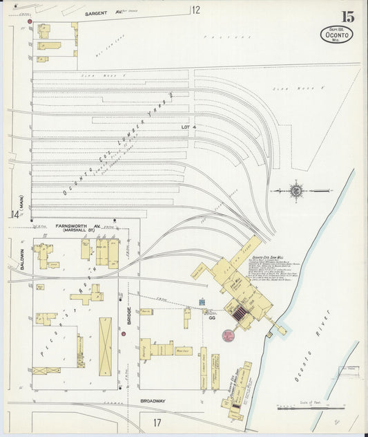 Sanborn Fire Insurance Map from Oconto, Oconto County, Wisconsin (1911), Sheet #0015 - Historic Sanborn Fire Insurance Map Print, vintage old map wall art, antique decor, genealogy gift, Wisconsin Wisconsin map
