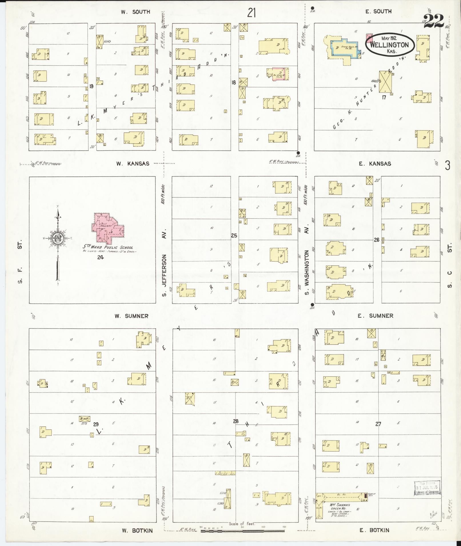 Sanborn Fire Insurance Map from Wellington, Sumner County, Kansas (1912), Sheet #0022 - Historic Sanborn Fire Insurance Map Print, vintage old map wall art, antique decor, genealogy gift, Kansas Kansas map