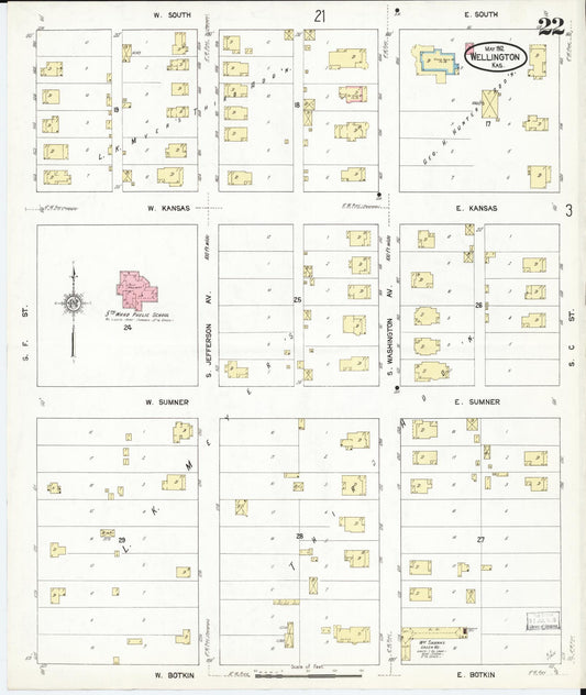 Sanborn Fire Insurance Map from Wellington, Sumner County, Kansas (1912), Sheet #0022 - Historic Sanborn Fire Insurance Map Print, vintage old map wall art, antique decor, genealogy gift, Kansas Kansas map