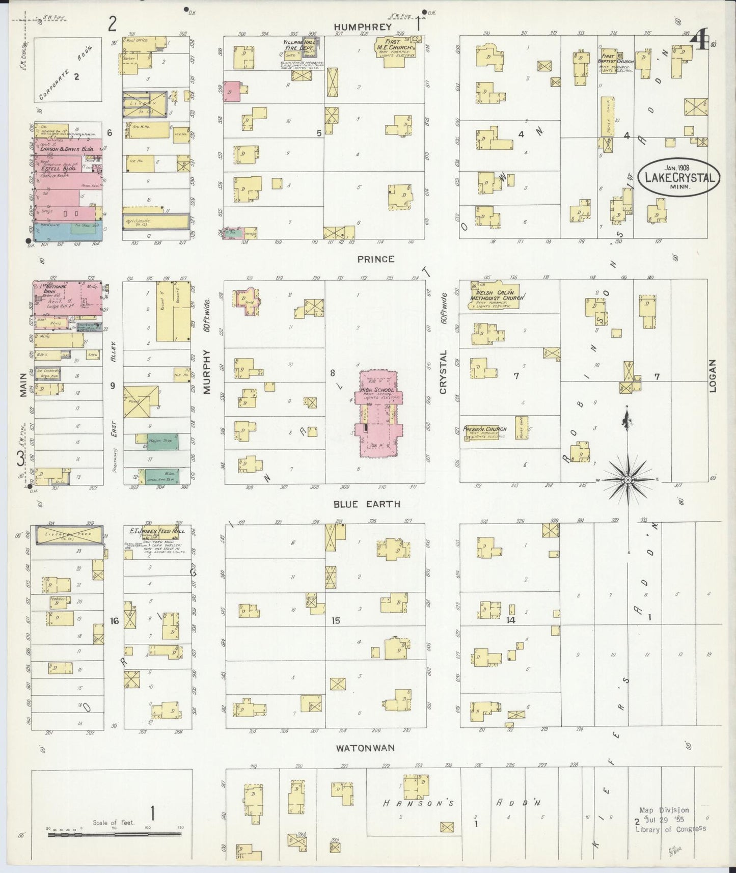 Sanborn Fire Insurance Map from Lake Crystal, Blue Earth County, Minnesota (1908), Sheet #0004 - Complete Map Set gallery image, historic Sanborn map, vintage wall art, Minnesota Minnesota