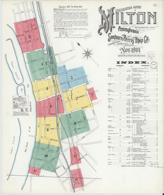 Sanborn Fire Insurance Map from Milton, Northumberland County, Pennsylvania (1901), Sheet #0001 - Historic Sanborn Fire Insurance Map Print, vintage old map wall art, antique decor, genealogy gift, Pennsylvania Pennsylvania map