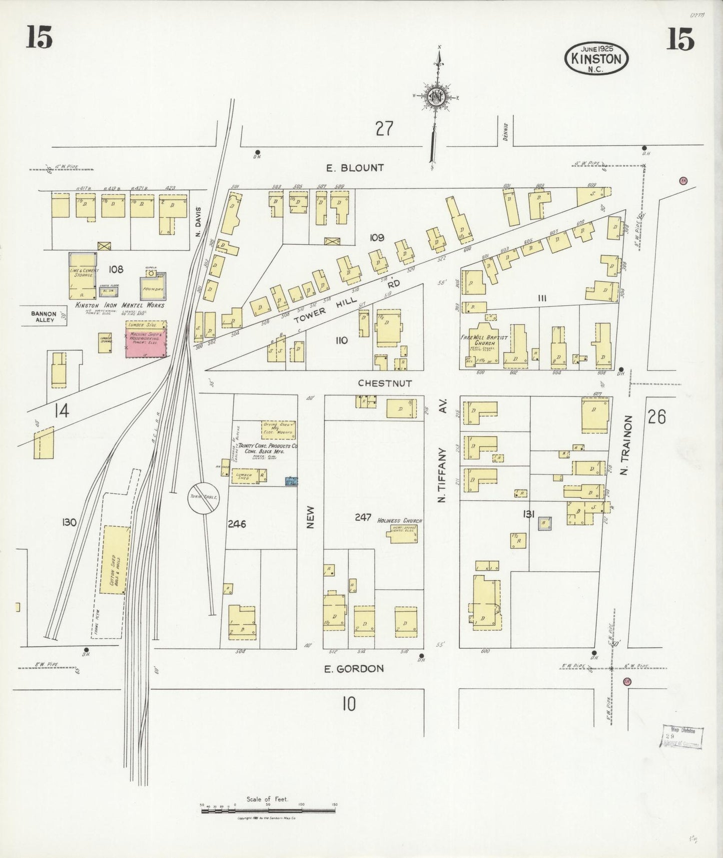 Sanborn Fire Insurance Map from Kinston, Lenoir County, North Carolina (1925), Sheet #0015 - Complete Map Set gallery image, historic Sanborn map, vintage wall art, North Carolina North Carolina