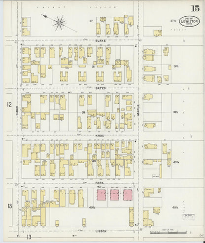 Sanborn Fire Insurance Map from Lewiston, Androscoggin County, Maine (1897), Sheet #0015 - Complete Map Set gallery image, historic Sanborn map, vintage wall art, Maine Maine