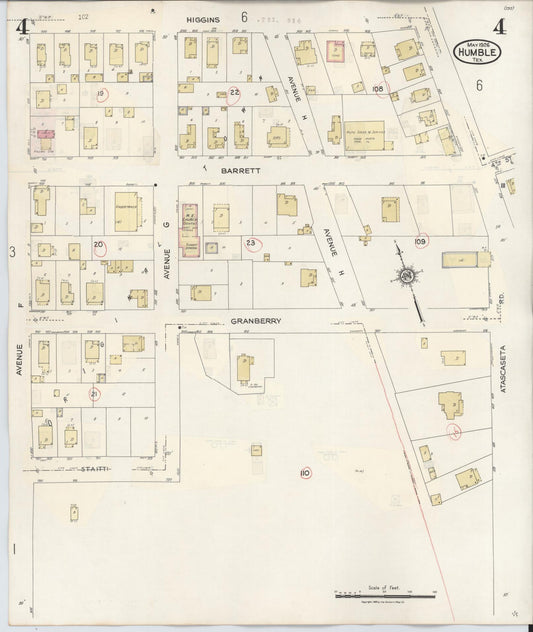 Sanborn Fire Insurance Map from Humble, Harris County, Texas (1940), Sheet #0004 - Historic Sanborn Fire Insurance Map Print, vintage old map wall art, antique decor, genealogy gift, Texas Texas map