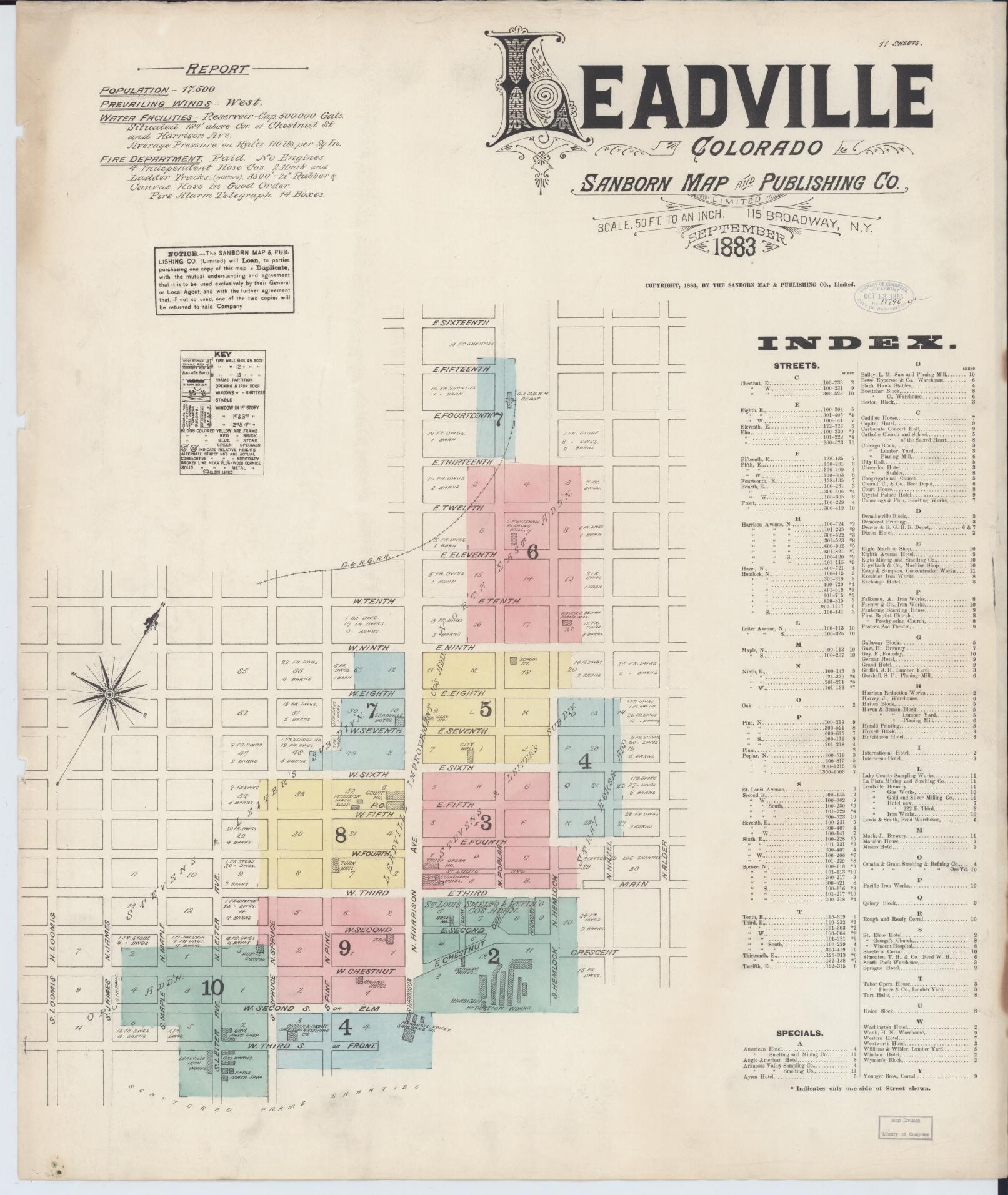 Sanborn Fire Insurance Map from Leadville, Lake County, Colorado (1883), Sheet #0001 - Complete Map Set gallery image, historic Sanborn map, vintage wall art, Colorado Colorado