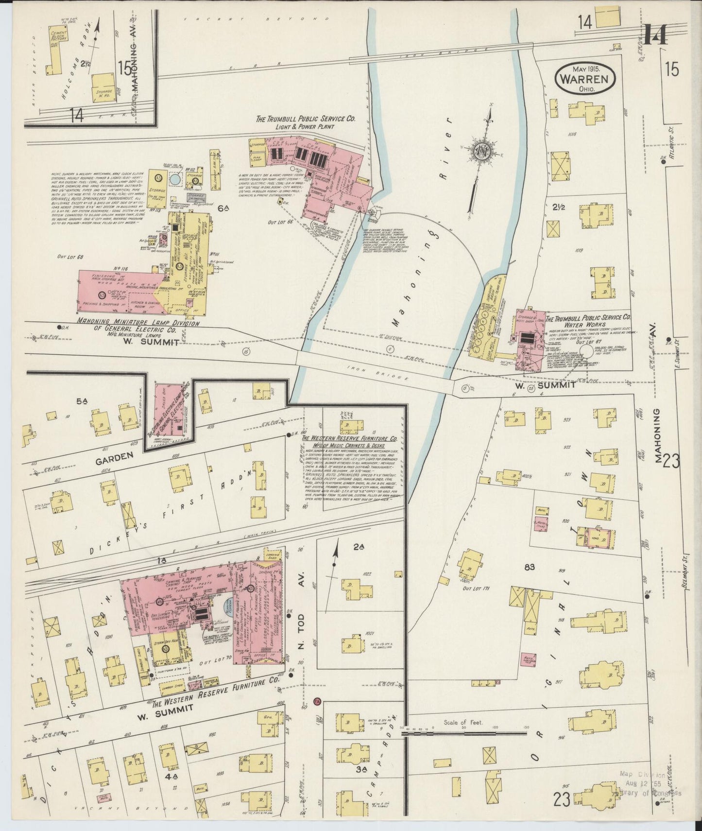 Sanborn Fire Insurance Map from Warren, Trumbull County, Ohio (1915), Sheet #0014 - Historic Sanborn Fire Insurance Map Print, vintage old map wall art, antique decor, genealogy gift, Ohio Ohio map